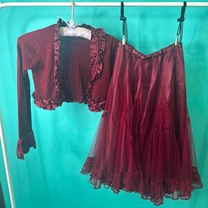 Two piece Burgandy Cardigan and Skirt set